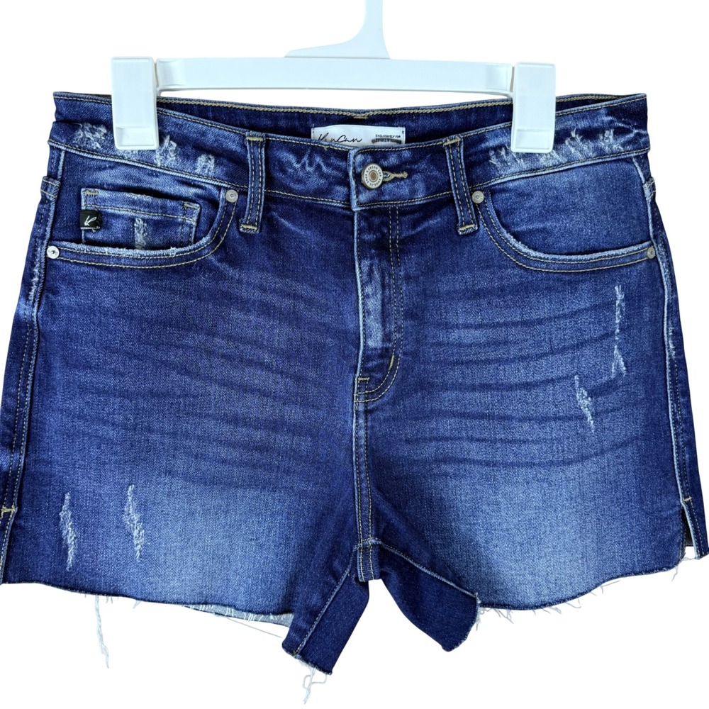 KanCan Women Dark Wash Distressed High Rise Raw Hem Denim Shorts 226814 Size 29